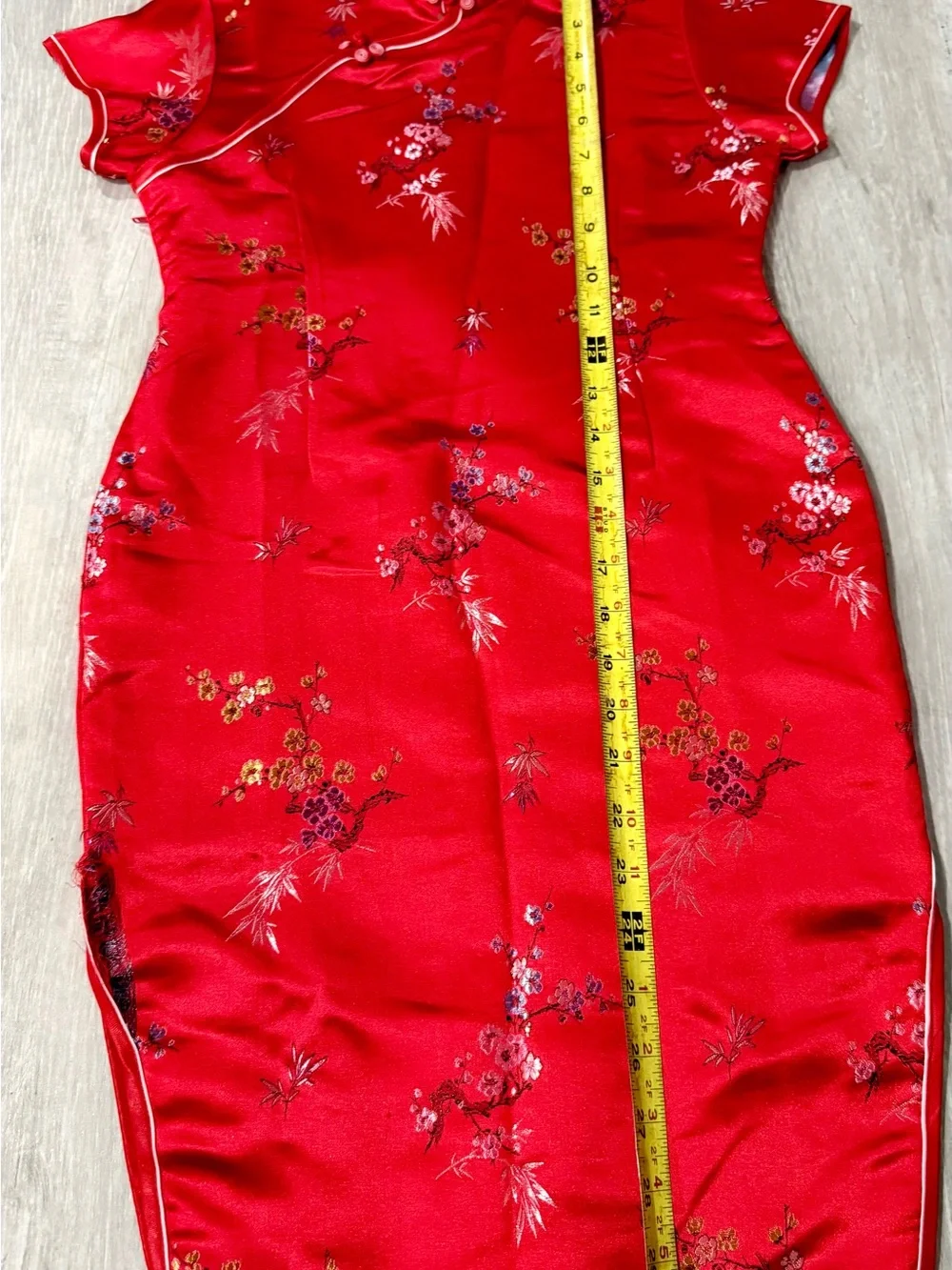 Vintage Ceasar Children’s Red 100% Silk Floral Qipao Cheongsam Dress Size 12